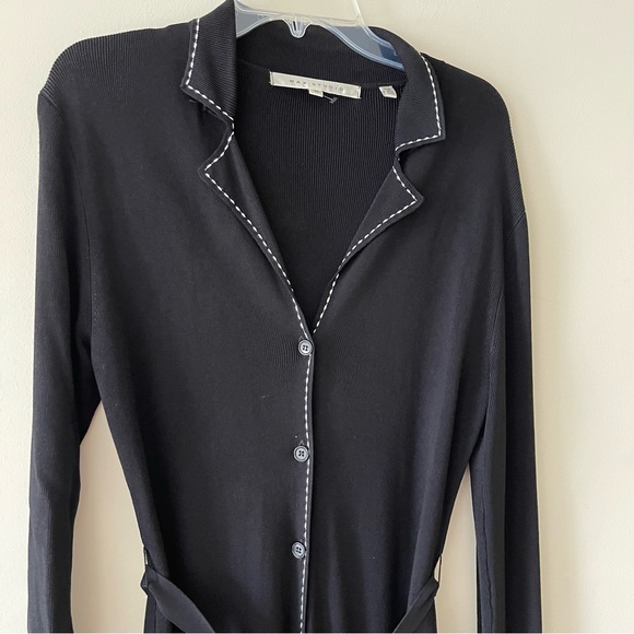 Black Tie-front Button Down Collared Midi Sheath Dress - Picture 4 of 7